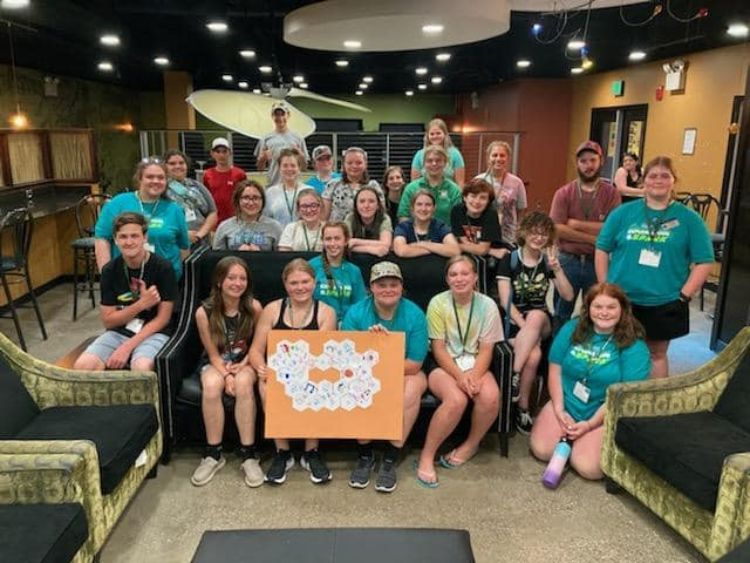 Group of 4-H'ers at the 2022 4-H Exploration Days event in a residence hall at Michigan State University.