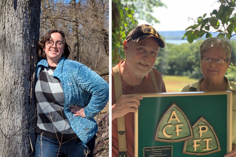 An image of MSU Forestry undergraduate student Rachel Adams and Forestry alumnus Richard (Dick) Cooper and his wife Jan Tennant.