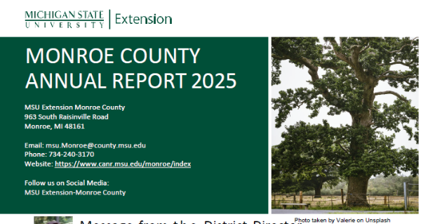 Monroe County Annual Report Cover
With green and white MSU Extension branding