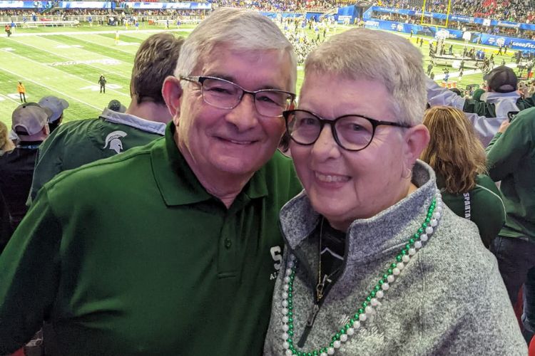 Kevin and Dana Sue Kirk pictured at an MSU football game.