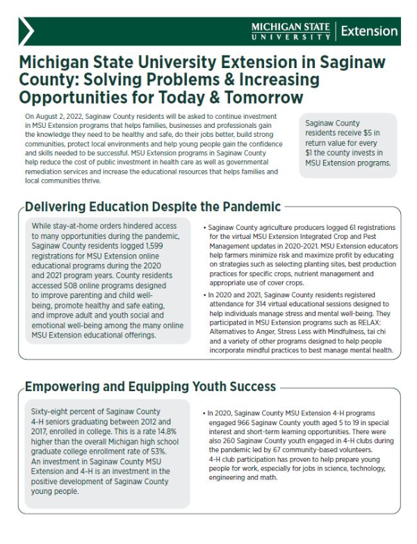 Thumbnail image of MSU Extension in Saginaw Co.: Solving Problems and Increasing Opportunities for Today and Tomorrow.