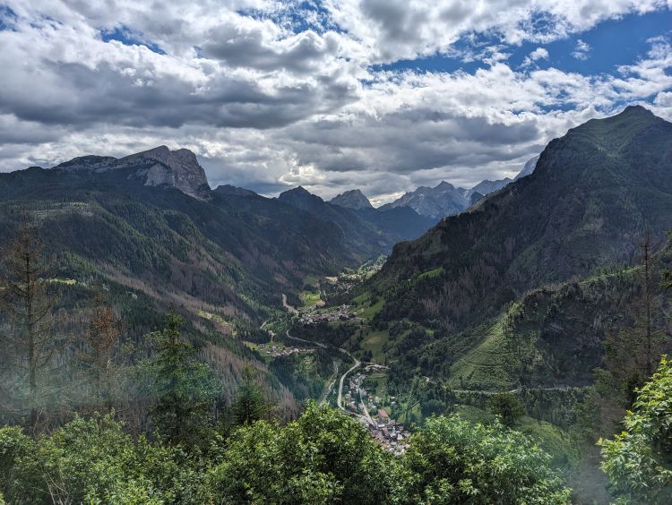 Forests protecting the villages in the valleys in the Italian Alps