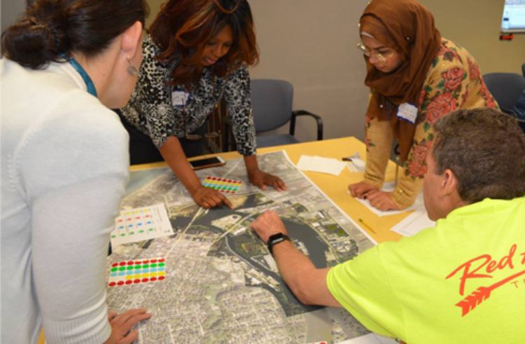 Group works together during the 2018 Benton Harbor/St. Joe Design Charrette.