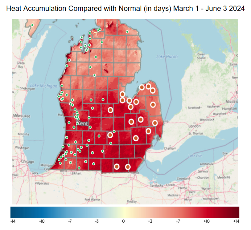 Heat accumulation map of Michigan.