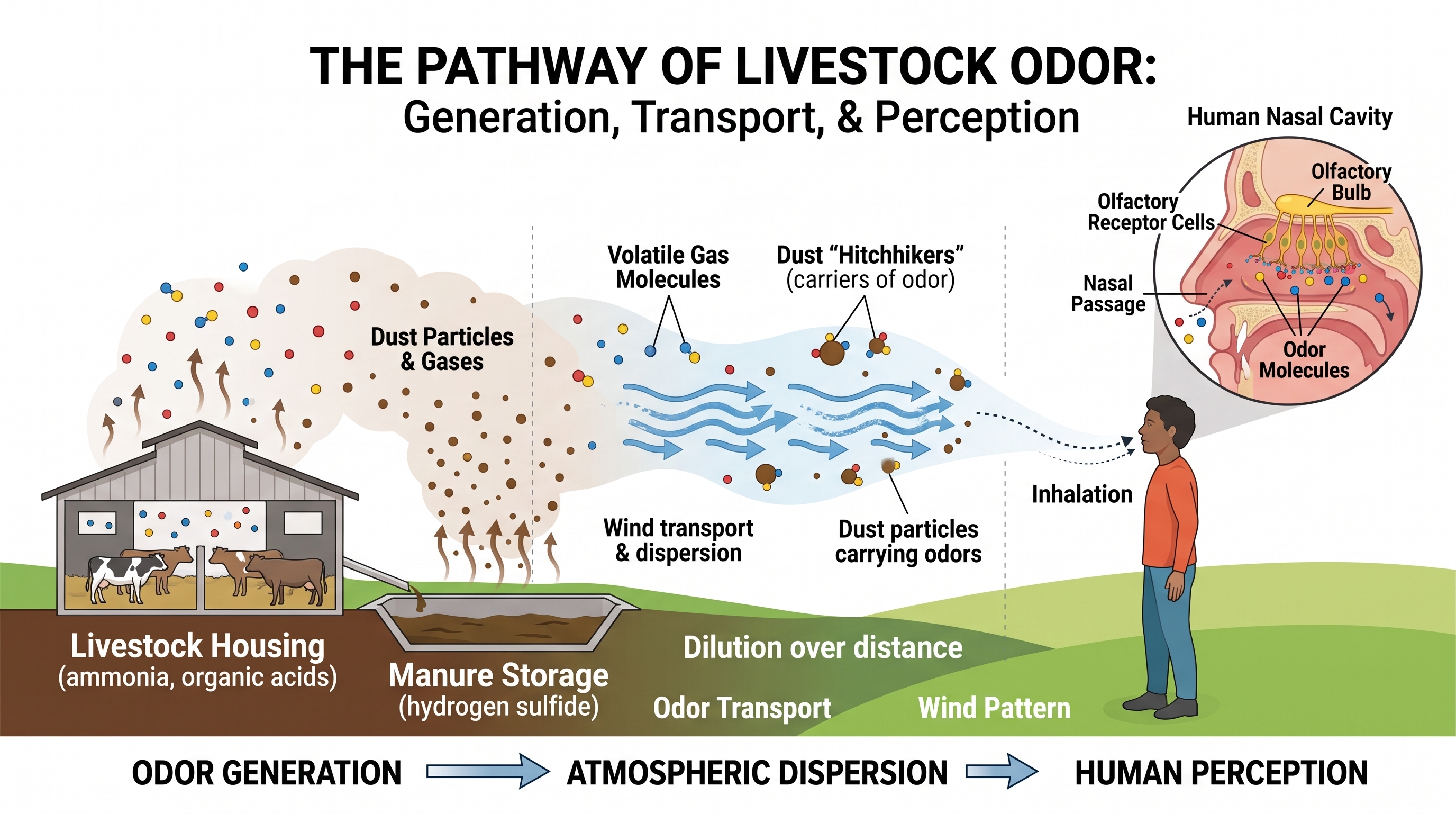 infograph of how odor moves throughout the atmosphere as explained in the article