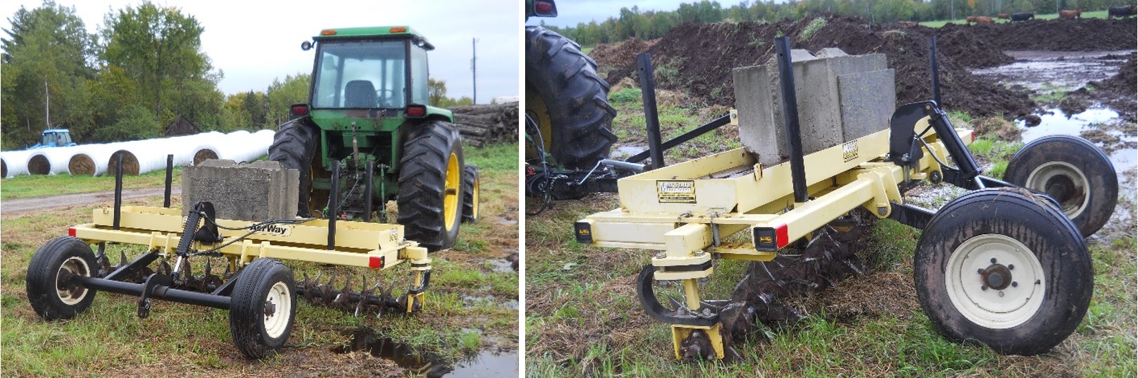 Two pictures showing soil tillage equipment.
