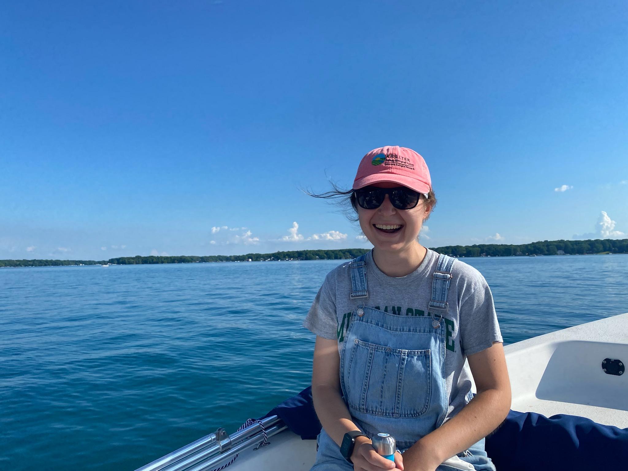 Rachel Drobnak on a boat.