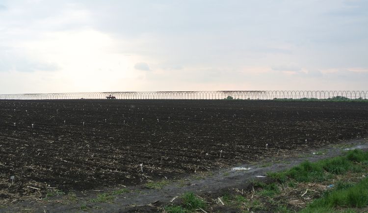 Farm equipment in a Chinese field