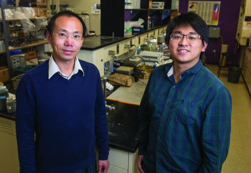 SU assistant professor with the Department of Plant, Soil and Microbial Sciences Wei Zhang and graduate student Cheng-Hua Liu are working together on a project that utilizes biochar made from animal manure.